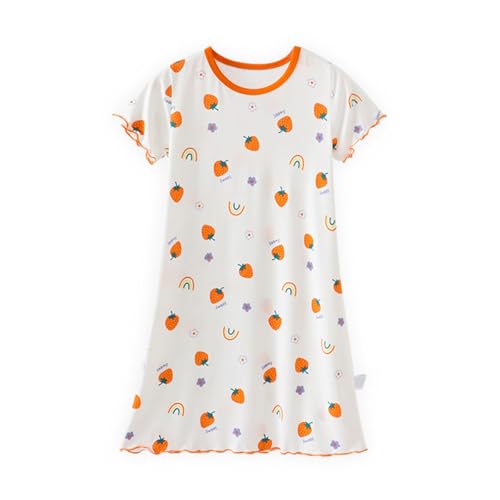 duxyoz Mädchen-Nachthemd, Nachtwäsche, Nachtwäsche, kurzärmelig, weiches Modal, Schlafanzug, Kinder-Schlafshirt, niedlich, bedruckt, Sommer-Pyjama, Rüschen, Rundhalsausschnitt, bequeme Nachthemden, 4