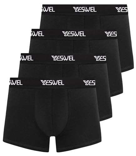 YESWEL Boxershorts Herren, Baumwolle Unterhosen Männer Ohne Kratzenden Zettel Unterwäsche, Retroshorts für Männer 4er Pack(4X Schwarz, L)