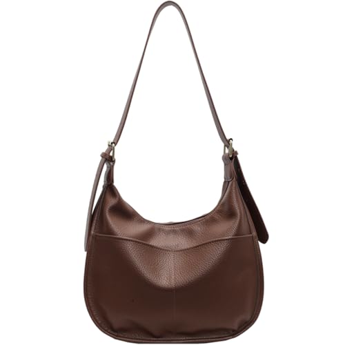 KESUDE Umhängetasche Damen Mittelgroß, PU Leder Schultertasche Handtasche Vintage Beuteltasche Tote Bag Tragetasche Hobo Große Kapazität mit Reißverschluss für Schule Büro Arbeit Uni, Kaffee