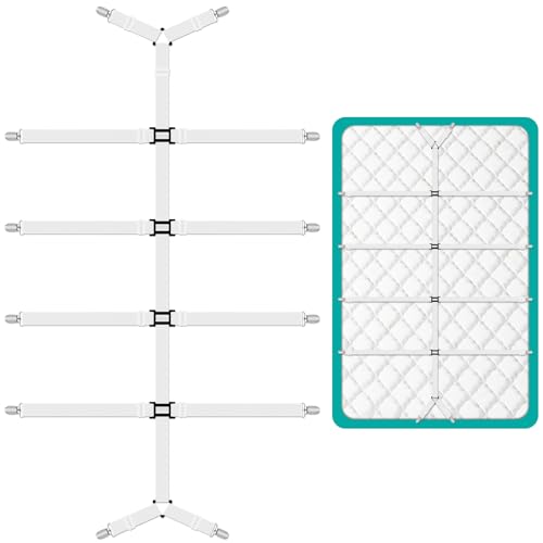 Quelcc Bettlakenspanner Verstellbar, Spannbettlaken Spanner, Spanner für Bettlaken, Betttuchspanner, Spannbettlaken Halter für Bettlaken mit Metallclip für Bettlaken, Matratze, Oder Sofa (Weiß)