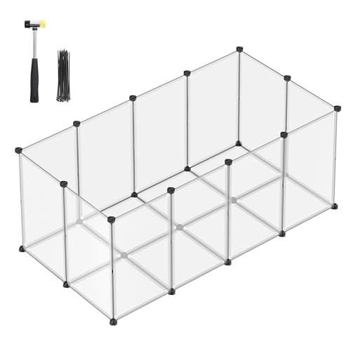 SONGMICS Freigehege mit Bodenplatten, Laufstall, Meerschweinchen Gehege, aus Kunststoff, Gehege für Hamster, Kaninchen, Igel, 145 x 72 x 57 cm, weiß LPC007W01