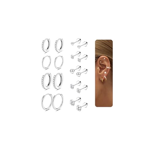 LOLIAS 9 Paar Ohrringe Edelstahl Damen Ohrringe Set Silber Creolen Ohrstecker Chirurgenstahl Ohrringe Medizinische Ohrstecker Gesundheitsstecker Ohrringe Piercing Ohr Helix Piercings
