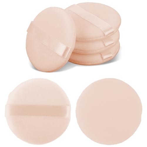 JJUNW 6 Stück Runde Puderquaste, Makeup Baumwollpuderquaste Runde Velours Gesicht Schwämmchen Make up Werkzeug für Loses Puder Gepresstes Pulver Rouge Kissen Applikator(Beige)