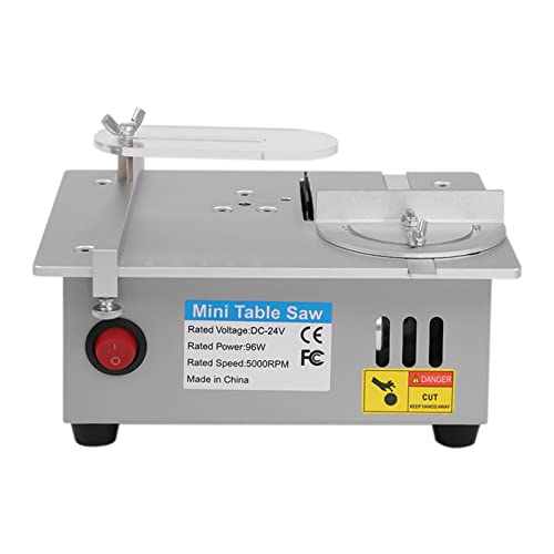 SUBKUDY Mini Tischkreissäge Präzise Tischkreissäge DIY Hebebares Sägeblatt Schneiden 5000RPM Holzbearbeitung Elektrische Tischkreissäge Tischsäge für Schneiden Polieren Gravieren (Silber)