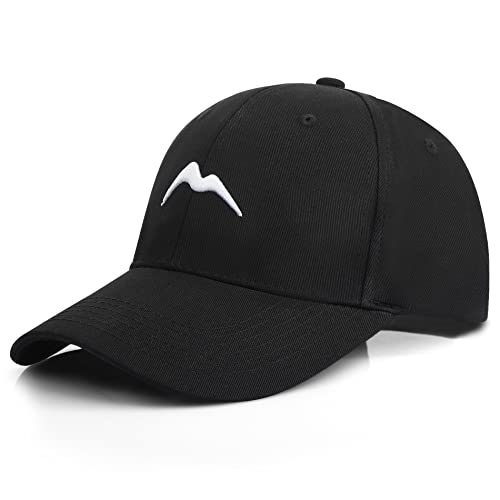 Momoshe Cap Herren Schwarz Damen Basecap Baumwoll Männer Verstellbar Baseball Kappe Running Polo Bergspitzen Stickerei Atmungsaktiv Cappy Sport