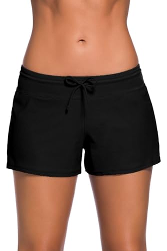 Yavero Badeshorts Damen - Badehose Damen - Schwimmshorts Frauen - UV Schutz Schwimmhose Kurze Locker Boardshorts für Strand Surf Beach, Schwarz 34-36=Etikettgr.S