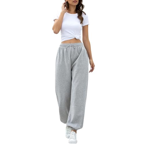 Risipu Frauen Cinch Bottom Sweatpants Plain Trainingsanzug mit Taschen Baggy elastische Taille Hose für Gym und Jogging (DE/NL/SE/PL, Alphanumerisch, M, Regular, Regular, Grau)
