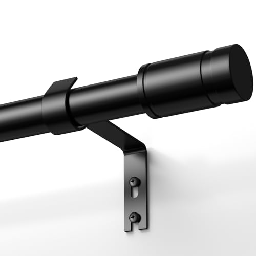 TRAROD Gardinenstange Schwarz 76-228cm, 16 mm Durchmesser Vorhangstange Ausziehbar, Vorhangstange mit Halterung und zylindrischen Enden für Schlafzimmer, Wohnzimmer und Küche - Schwarz Matt