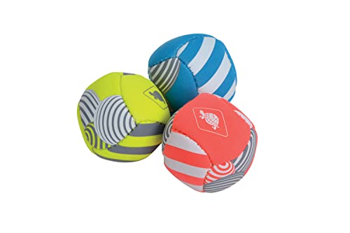 Schildkröt® Neopren Mini-Fun-Bälle, 3 Mini Bälle zum Kicken, Werfen, Fangen, Jonglieren, Ø 5 cm, doppelwandig, gefüllt mit Kunststoff-Granulat, 970145, Gelb-Blau-Flamingo, 970145