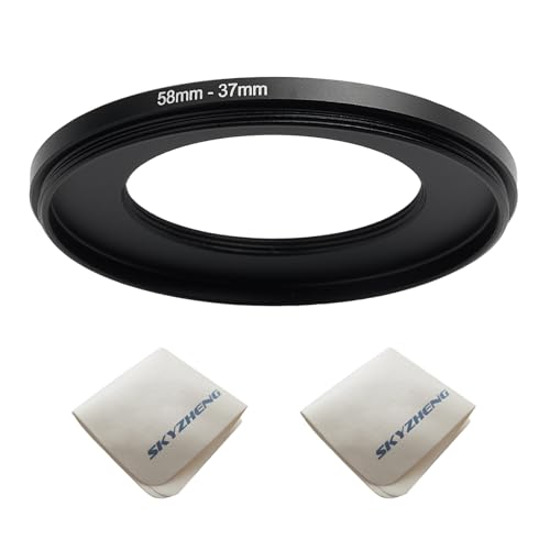 58 mm Objektiv auf 37 mm Kameraobjektivadapter, 58 mm auf 37 mm Step-Down-Ring-Adapterring für alle Marken von UV-ND-CPL, mit Premium-Objektiv-Reinigungstuch, 2 Stück (58 mm-37 mm)