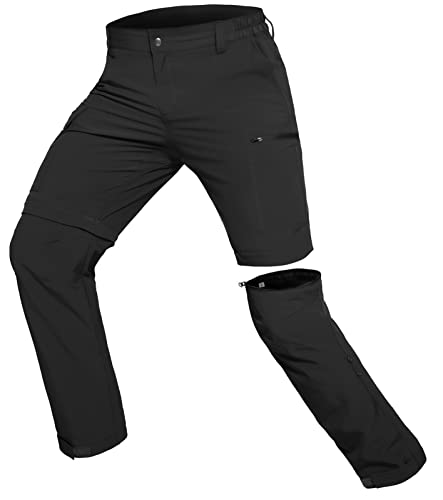 Hiauspor Wanderhose-Herren-Zip-Off-Outdoorhose-Sommer-Leicht-Trekkinghose-Atmungsaktiv-Schnell-Trockend-Funktionshose-Softshellhose-mit-5-Tiefe-Taschen (L, Schwarz)