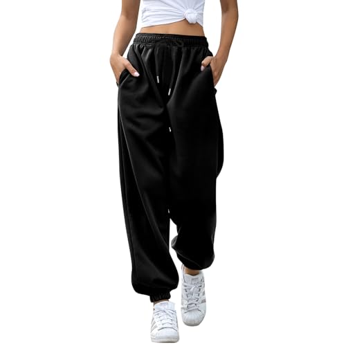 EBANKU Damen-Jogginghose mit Cinch-Bottom und Taschen, einfarbiger Trainingsanzug, Baggy-Hose mit elastischer Taille für lässiges Hip-Hop, Fitnessstudio und Joggen