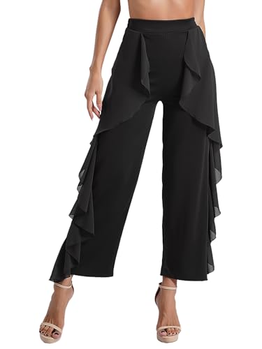 TTAO Damen Latein Tango Rumba Tanzhose Ballsaal Salsa Praxis Performance Hosen Fitness Leggings Trainingshose Performance Kostüm Schwarz XL