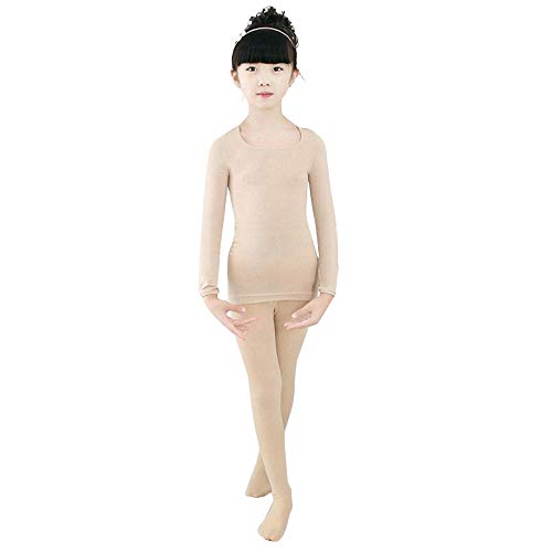 BOZEVON Thermounterwäsche Set - Mädchen Kinder Ultra weich Langärmelig Base Layer Oberteile & Strumpfhosen für Ballett Tanzen Tägliche Abnutzung, Teint (Oberteil + Strumpfhose)/Small