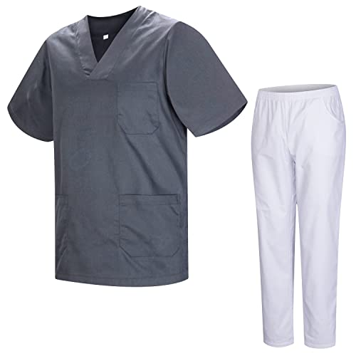 MISEMIYA - Unisex-Schrubb-Set - Medizinische Uniform mit Oberteil und Hose 817-8312-BLANCO - Medium, Grau