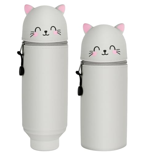 AMFUN 2 in 1 Weiches Silikon-Federmäppchen, Tischstifthalter, Stifthalter für den Tisch, Cartoon Federmäppchen, Stand Up Federmäppchen für Schülerin Teenager, Niedlicher Federtasche