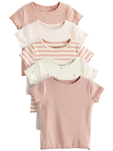 NEXT Gerippte Kurzärmelige T-Shirts im 5er-Pack Rosa Ditsy 18-24 Monate