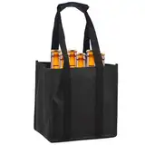 YIXINHE Flaschentasche 6 Fächer,flaschenträger mit Trennwänden und Klettverschluss am Griff für Wein, Wasserflaschen & Bier (Schwarz)