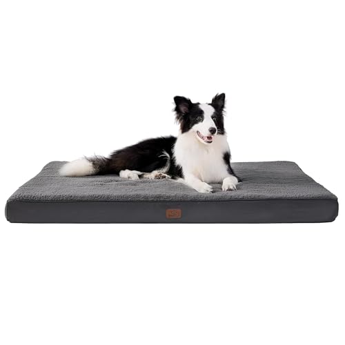 BEDSURE orthopädisches Hundebett Grosse Hunde - 112x81x7.6cm Hundekissen flauschig Hundematte waschbar Hundematratze in dunkelgrau für große Hunde