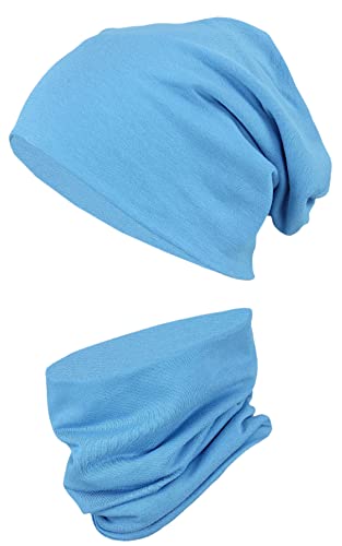 TupTam Kinder Beanie Mütze Schlauchschal Set Übergangszeit, Farbe: Jeans, Größe: 54-56