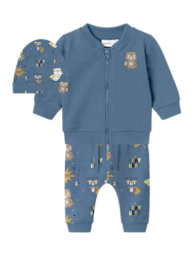 NAME IT Baby - Jungen Nbmvonne Cardigan Box Set With Hat Sweatshirt, Coronet Blue/Aop:super Hero, 80 EU