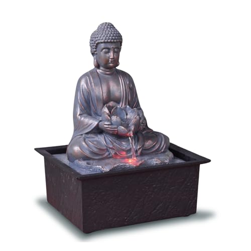 Innenbrunnen Buddha Meditation Lotus Helle farbenfrohe LED - Zen Decor Wohnzimmer Schlafzimmer - nützliche Frauen und Mann Geschenkbett - H 26cm - Sutra Zen'light