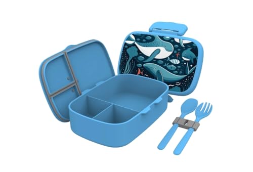 BOHEVA Lunchbox für Kinder, Bentobox, Brotdose, BPA-Frei, Bento-Box, Snackbox mit Fächern, Vesperbox, Kinder-Lunchbox, BPA Free, Wal Design, auslaufsicher, robust und mikrowellengeeignet