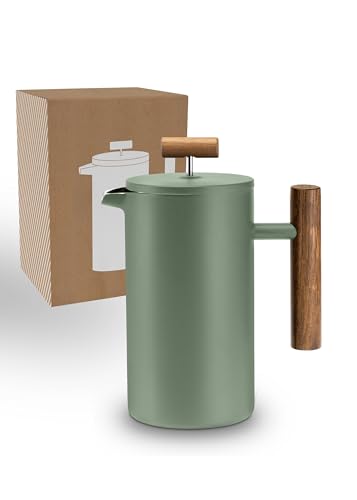 Lambda Coffee® CALDERA Thermo French Press Edelstahl I 1 Liter - 5 Tassen in Moss Green Grün I 3 Größen erhältlich I Kaffeebereiter Edelstahl | Doppelwandig: Hält lange Warm I Kaffeezubereiter