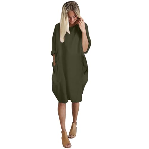 Schulkleider für Mädchen, blau, Damen-Taschenkleid, lockeres Kleid, Rundhalsausschnitt, lässig, knielang, Sopran, Übergröße, Hochzeitsgästekleider für Damen, UK-Abend, Midi, Boho, Strand, AG, M