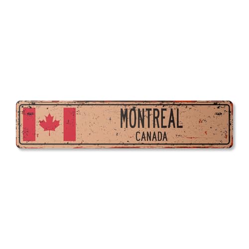MONTREAL KANADA Vintage Straßenschild kanadische Flagge Stadt Landstraße Wand rustikal