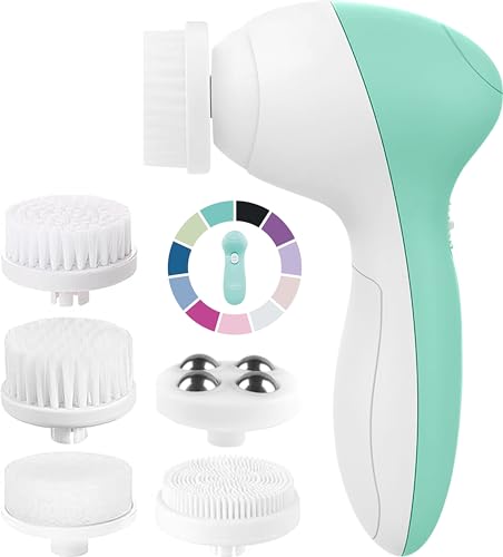 Facial Cleansing Brush | Face Scrubber Exfoliator Wash Cleansing Exfoliating Powered Electric Brushes Spin Cleanser Cleaning Scrub Oily Mixed Normal Dry Skin Including 7 Heads (Opal)