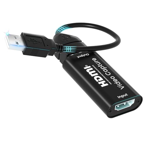 AMANKA 1080P Audio und Video Aufnahmekarte, HDMI zu USB 2.0 Video Audio Capture Konverter Verzögerungsfreier Plug and Play Adapter Zum Digitalisieren und Bearbeiten von Videos - schwarz