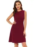 Allegra K Damen-Arbeitskleid, Rundhalsausschnitt, einfarbig, ärmellos, A-Linie, lässig, Bürokleid, Burgunder, Mittel