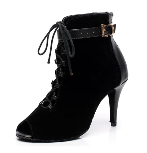 MINITOO Tanzschuhe Damen Latein Ballsaal Schuhe Offene Sexy Abend Sandalen Stiefeletten QJ6179 Schwarz 8.5cm Absatz EU 41