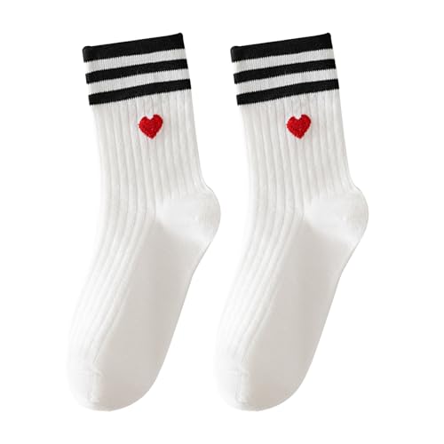 xianshi 1 Paar Tennissocken Damen 39-42,Socken Herz,Weiß Socken Mit Herz,Tennissocken Mit Motiv,Herzen Lustige Socks,Love Lustig,Aus Baumwolle Herzsocken,Tennis Herz-Socken,für Valentine Hochzeitstag