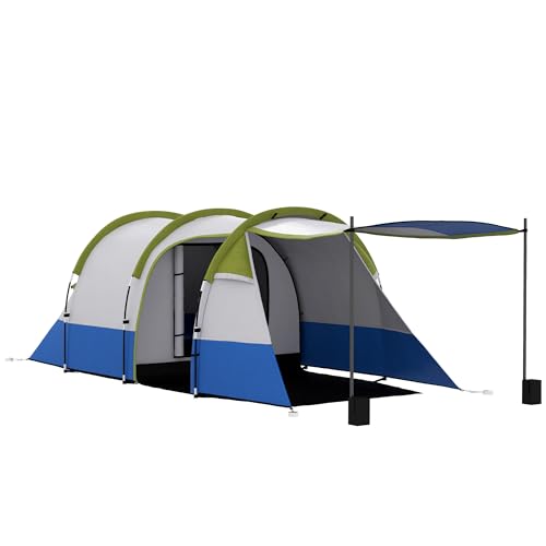 Outsunny Campingzelt, Tunnelzelt für 3 Personen, mit Lichthaken, Vorzelt, 2 Räumen, Winddicht Familienzelt mit Tragetasche, 2000mm Wasserabweisend Pop Up Zelt für Camping, Garten, Grün
