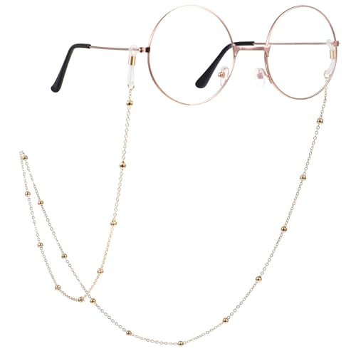 Prasacco Brillenkette Damen, 70 cm Goldene Brillenkette Anti-Verlust-Kette für Brillen Perlen Kette Lanyard Halter für Kurzsichtigkeit Brillen, Sonnenbrillen, Sportbrillen, Lesebrillen