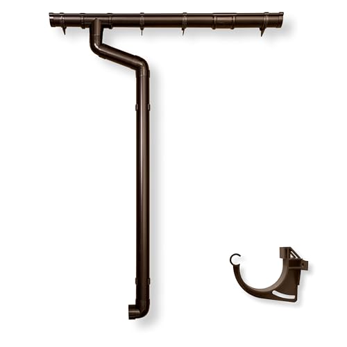 Dachrinnen Set | Flachdach Pultdach (1-Seite) bis 400cm | Halbrundrinne 65mm Kunststoff Fallrohr DN60 in 3 Farben | Regenrinnen Komplettset | Braun Weiss Anthrazit (Braun)