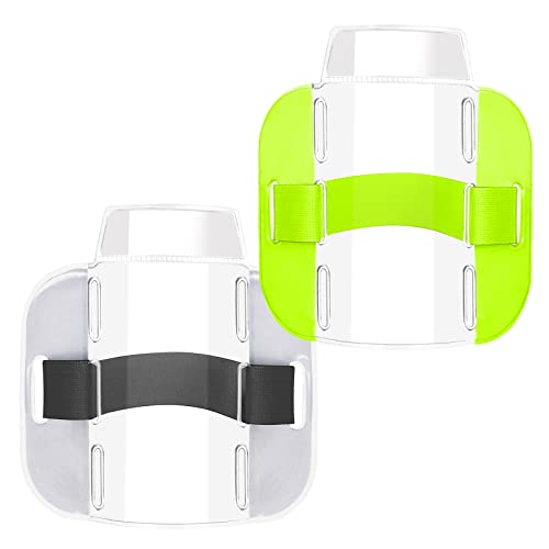 Vicloon Armband Ausweishalter, 2 Stück Arm Abzeichenhalter, Einstellbare Länge,Transparent und Gut Sichtbar, für Rettungspersonal, Lagerhaus, Sicherheitspersonal(Grün, Silber)