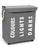 hausratplus osoltus Wäschebox - Wäsche-Sortierer mit Deckel & Rollen - Bad-Organzier - Wäschekorb - Wäschetruhe - Badezimmer Wäsche-Sortiersystem - Grau