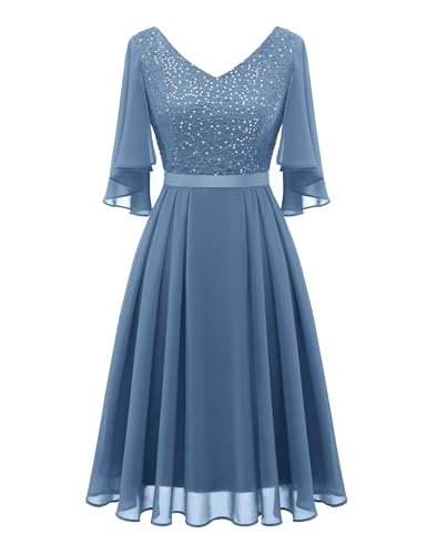 Dressystar Abendkleider Festliche Kleider Damen Brautkleid Schlicht Kurz Festkleid A Linie Kleid Aup7090 Greyblue M