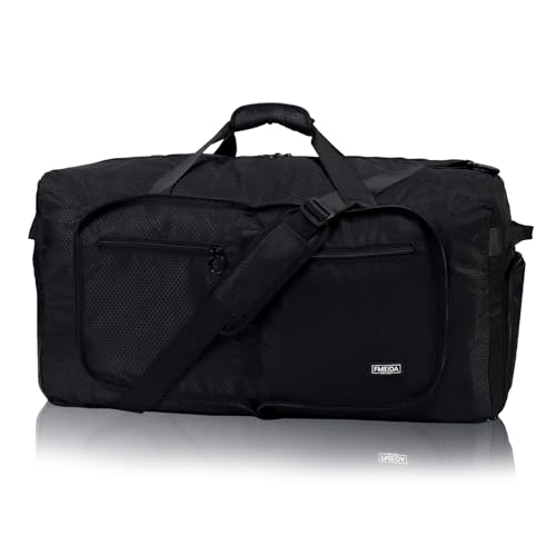 Fmeida Reisetasche Groß Reisetaschen Damen Handgepäck Tasche Faltbare Sporttasche Herren Duffle Bag mit Schuhfach Saunatasche Leicht Kliniktasche Geburt Wasserdicht Schwarz