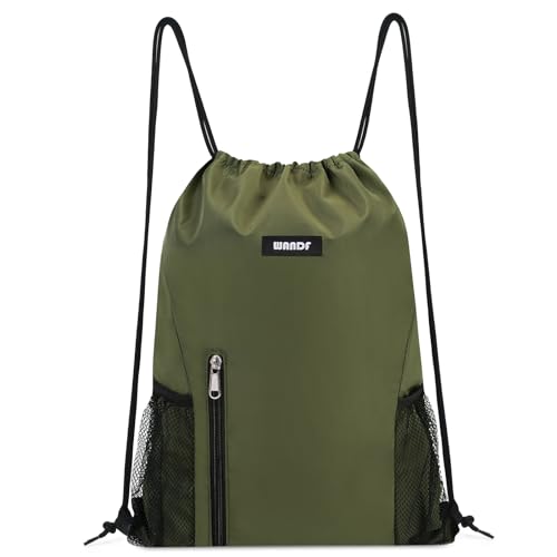 WANDF Kordelzug Rucksack String Bag Wasserabweisende Cinch Bag Nylon Schwimmtasche für Gym Shopping Sport Yoga (Dunkelgrün)