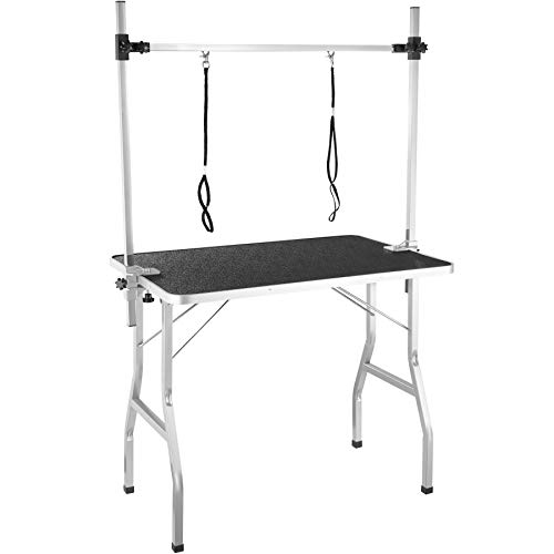 tectake® Haustier Trimmtisch, Frisiertisch Hund und Katze, Pflegetisch, Hundefriseur Zubehör, Dog Grooming, mit Galgen, Groomer Tisch klappbar, Schertisch Hund gummiert und Kratzfest