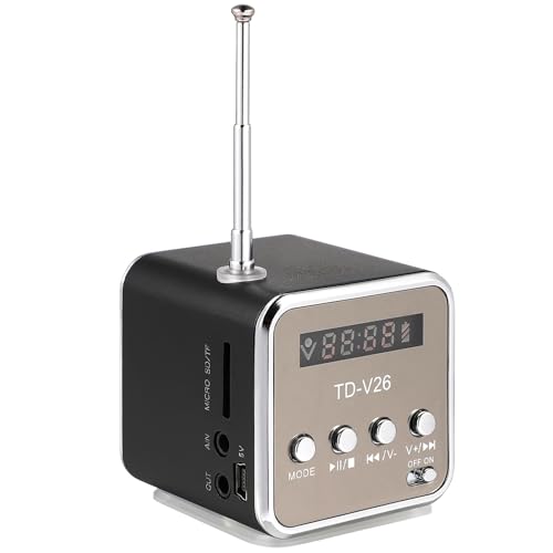 ULTECHNOVO Retro Radio Lautsprecher, Tragbarer Mini Digitaler Tragbarer Musik Radio Klein, Micro/USB/FM, Digital-Display, Musik-Player (Schwarz)