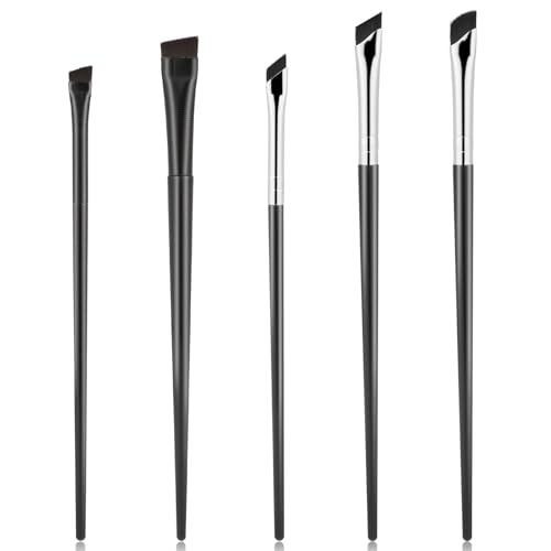 5 Stück Abgewinkelter Augenbrauen Pinsel, Fein Abgewinkelt Ultradünn Augenpinsel, Augen Makeup Werkzeug Set, Ultra Dünn Abgeschrägt Abgewinkelt Pinsel, Abgeschrägte Flache Winkel Lidschattenpinsel Set