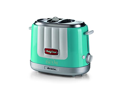 Ariete 206 Hot Dog Maker Party Time, Hot Dog Maker, 650 W, 5 Garstufen, 4 Garräume, automatischer Auswurf, hellblau, Rot