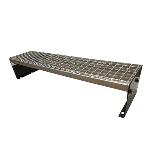 Kaminbau Mierzwa Premium Stahl Treppe Freistehend Wangen Anthrazit / 1 Stufe verzinkt (Breite 1000 mm) (Höhe 20 cm) Wetterfest Gitterroststufe Gartentreppe