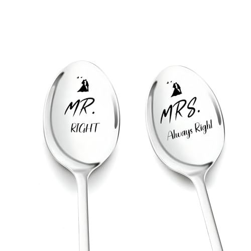 Hochzeitsgeschenke für Brautpaar, 2 Stücke Kaffeelöffel mit Gravur-Mr. Right & Mrs. Always Right, Hochzeit Geschenk für Couple, Valentinstag Paare Geschenk für Ihn Sie, Verlobungsgeschenk für Beide