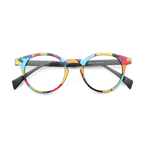 Kfdzsw Brillen Rahmen Frauen-runde Brille Feld Männer Bunte Vintage Mode-Full-Felge Rx-Glas-Rahmen Licht TR Brillen Regenbogen-Schwarze Brille-Rahmen (Frame Color : C9)